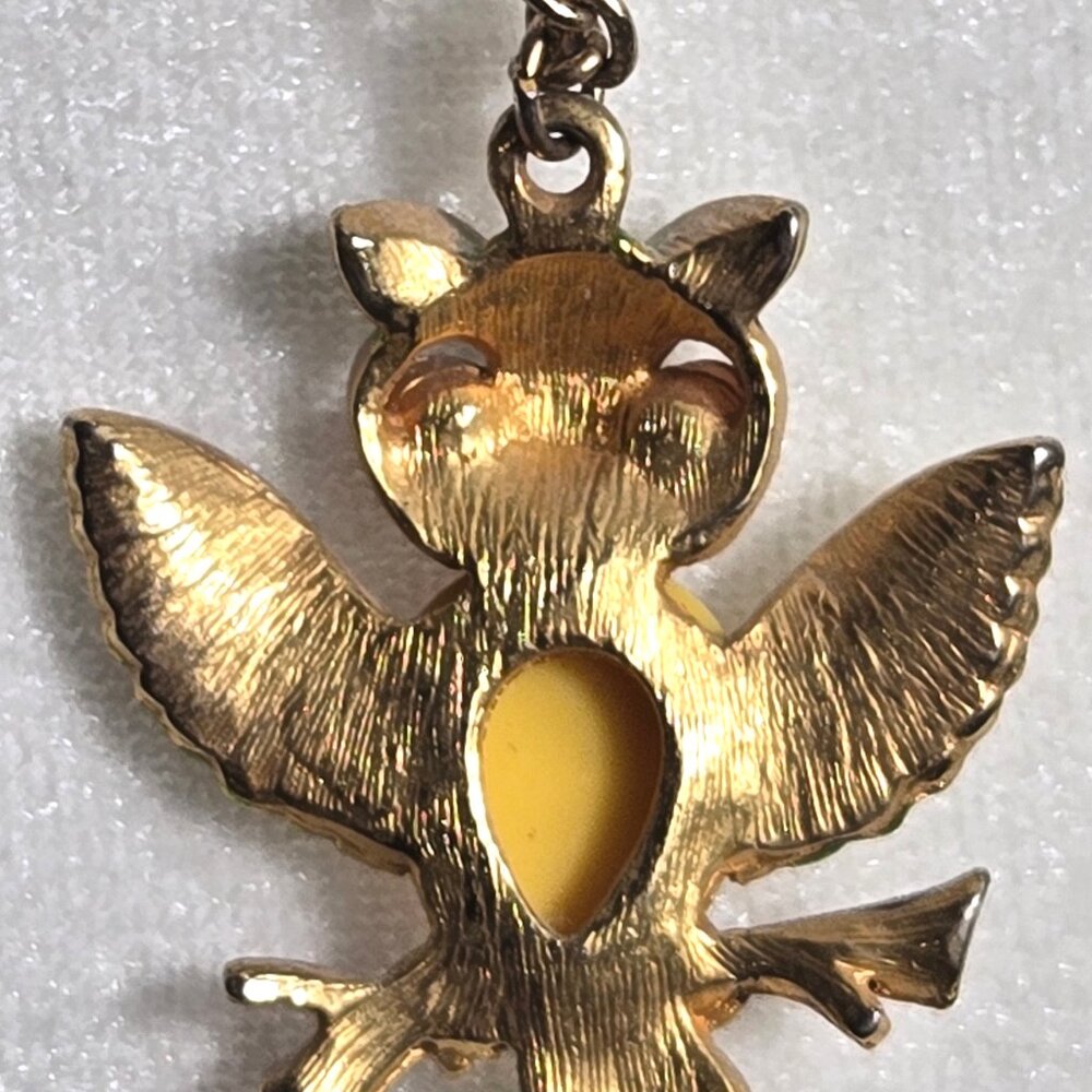 Vintage 60s Jelly Belly Owl Pendant - Retro Whimsical Owl Necklace - Mid-Century - Picture 2 of 6